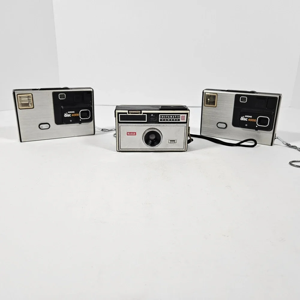 Vintage Kodak 3 Camera Lot 1 Instamatic 100 & 2 Disc 4000 Retro Film Cameras